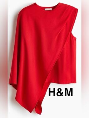 H&M Red Cape Style Overlay Draped Top - Size L - NEW